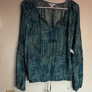 Time and Tru Geometric Blue and Green Blouse
